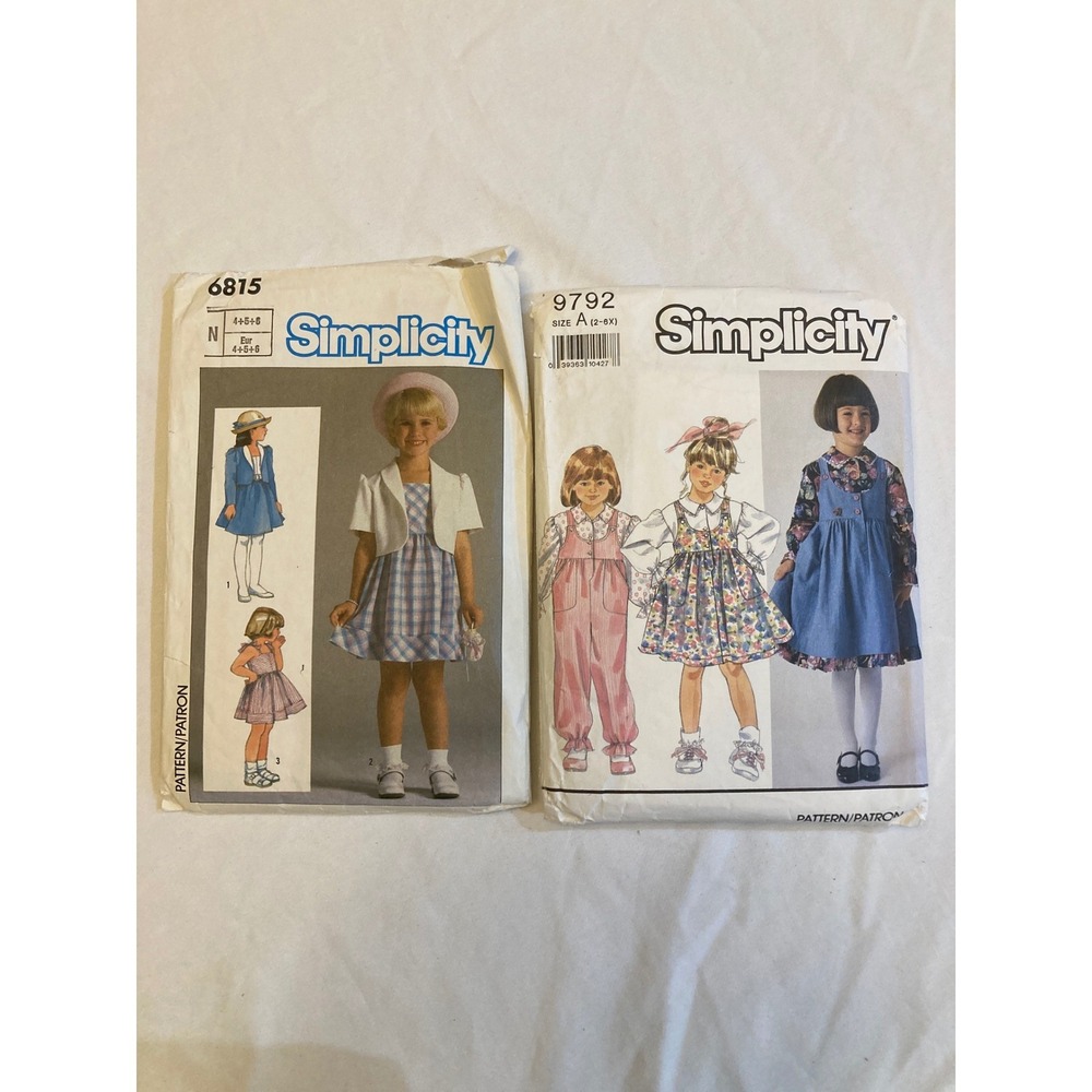 Vintage Simplicity Sewing Patterns 6815 9792 Girls Dress Jacket Jumper Size 2-6X